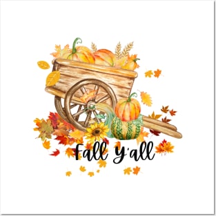 Fall Y'all Happy Fall Hello Pumpkin Season Halloween and Thanksgiving Posters and Art